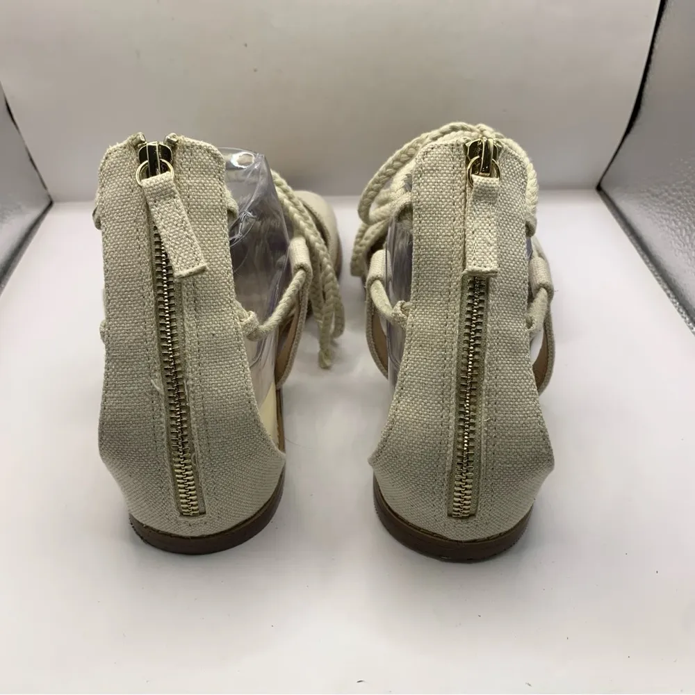 J.JILL EVONNE CANVAS ANKLE TIE WRAP DEMI WEDGE SANDALS in FLAX SIZE 11 - Image 4