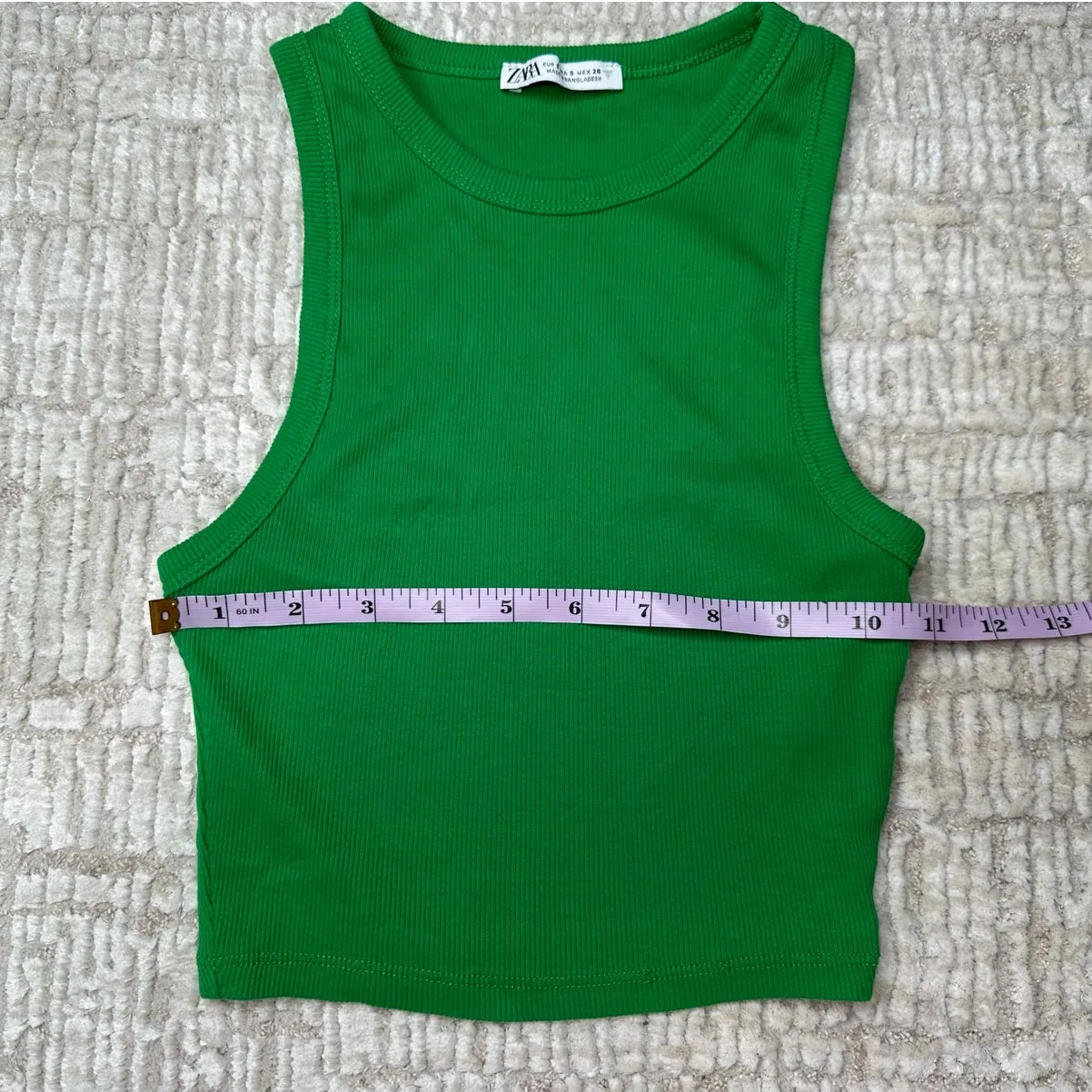 Zara: Green Ribbed Cropped Tank Top - Image 3