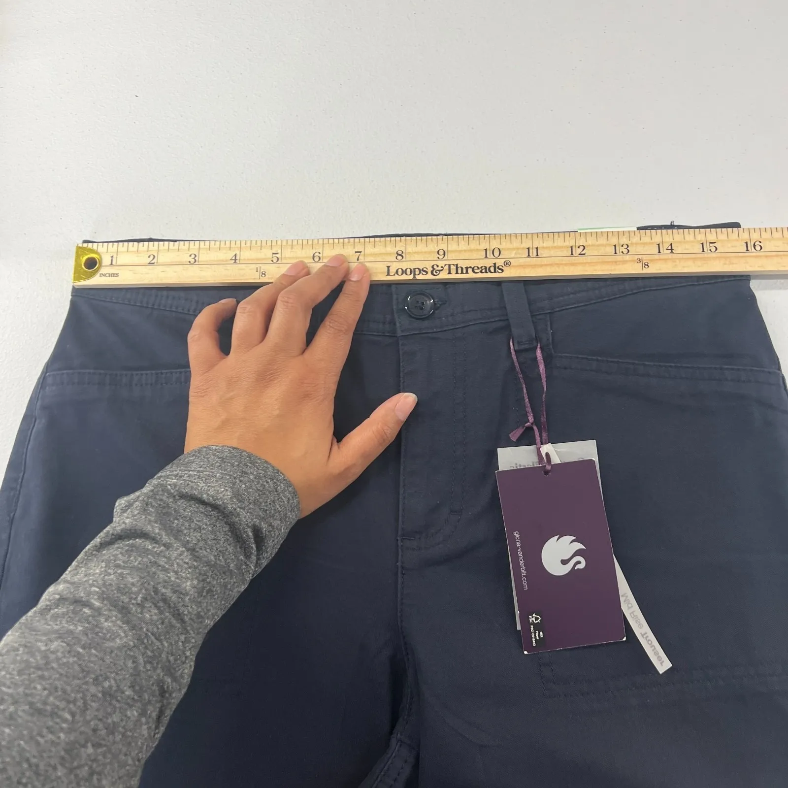 Gloria Vanderbilt Ankle Pants Womens 8 Navy Blue Cotton Stretch Straight Leg - Image 9