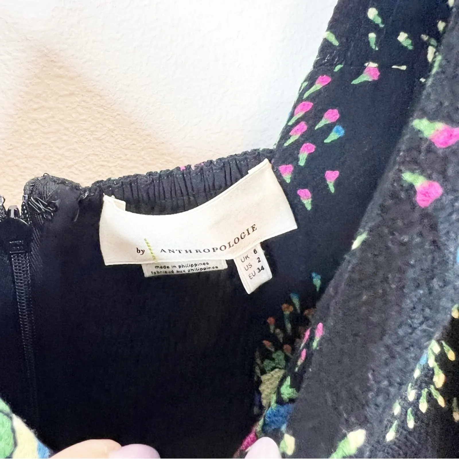 Anthropologie Scarletta‎ Sweetheart Neckline Puff Sleeve Floral Dress 2 Black - Image 6