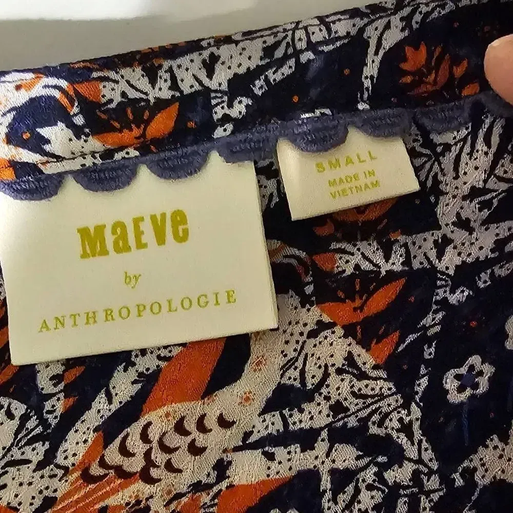 Maeve Anthropologie Womens Blue Cathy Monkey Print‎ Blouse Small - Image 4