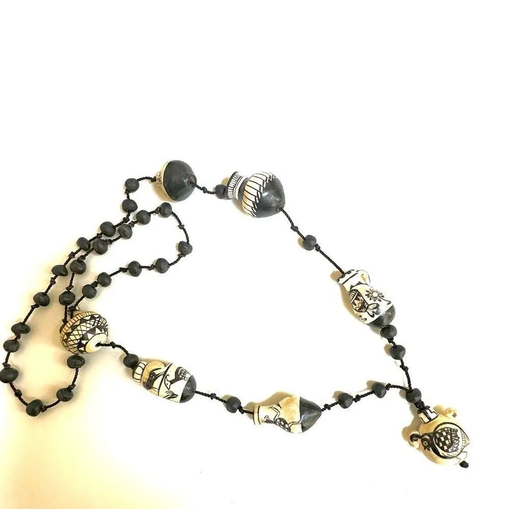 Hand Made Clay Bead Necklace By De Los Reyes Black - Image 8