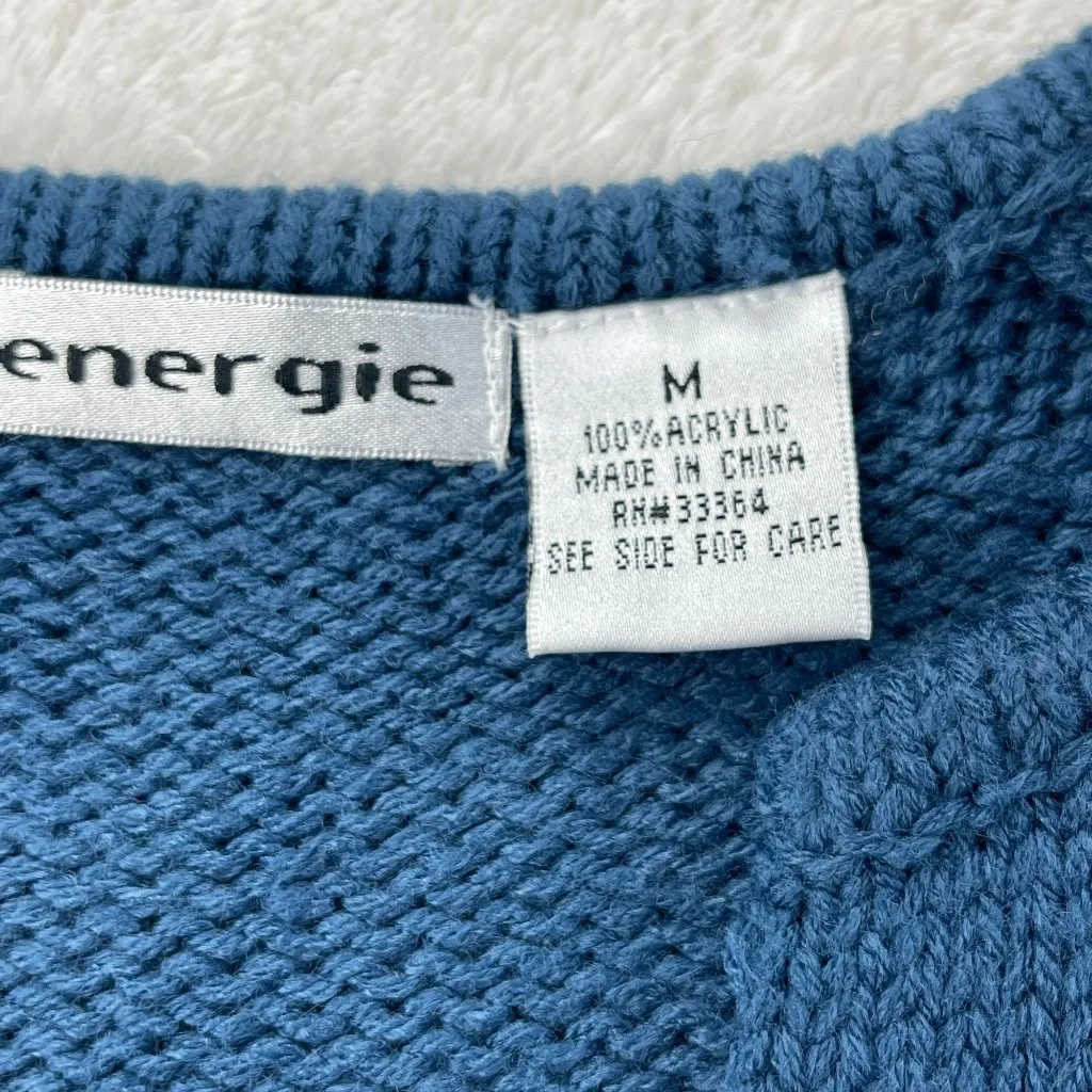 Vintage Y2K Energie Acrylic Stretch Knitted Sweater Womens Size M Blue Pocket - Image 4