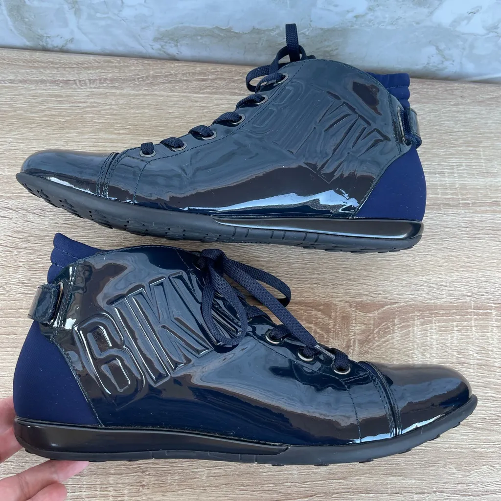 Bikkembergs Navy Patent Leather High Top Sneakers Streetwear size 40/ 9.5 Blue - Image 5