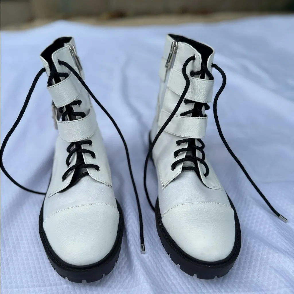 Jessica Simpson White Combat Boots with Rhinestone Buckles - Image 3