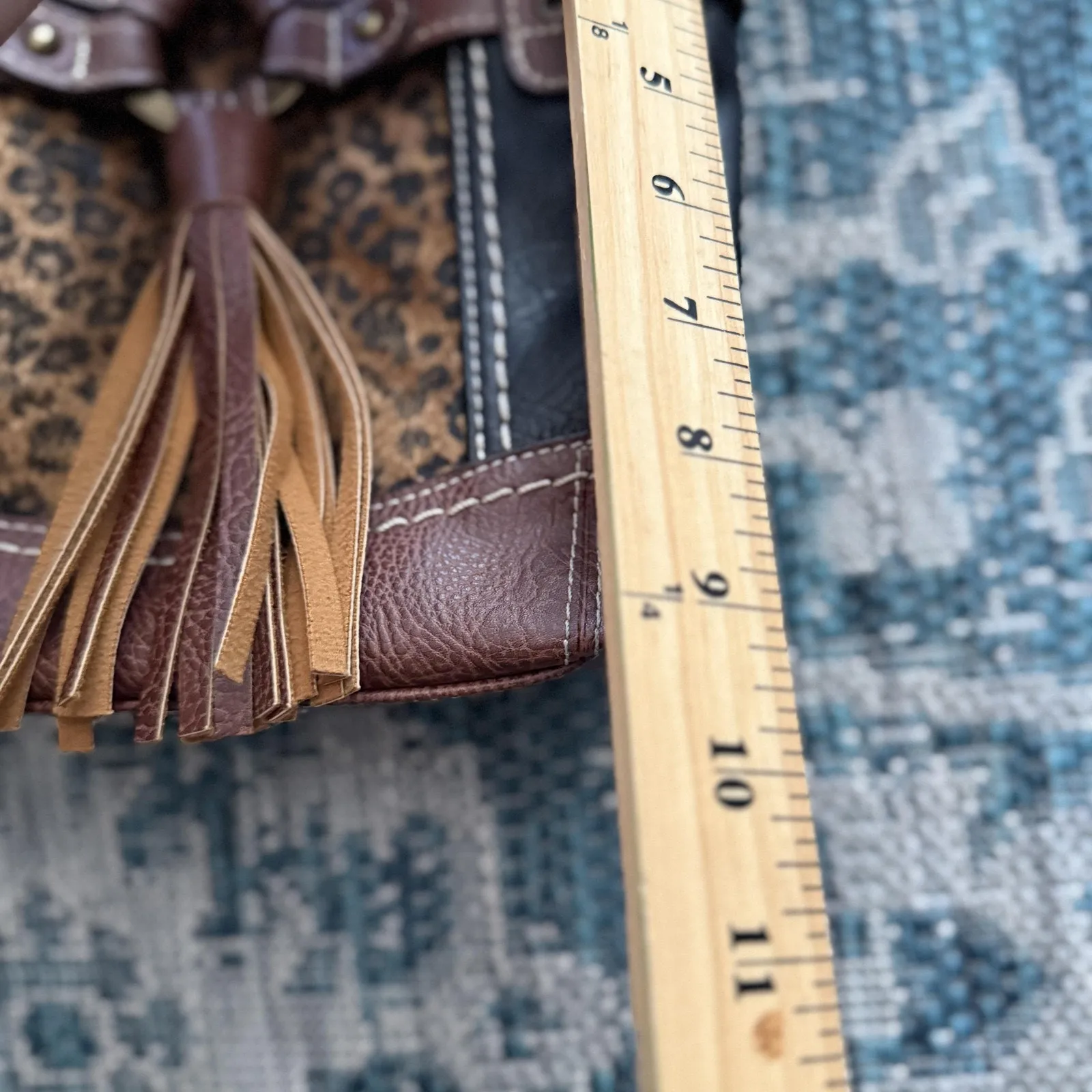 b.o.c Crossbody‎ Purse Womens Brown Black Cheetah Animal Print Tassel Boho Bag - Image 6