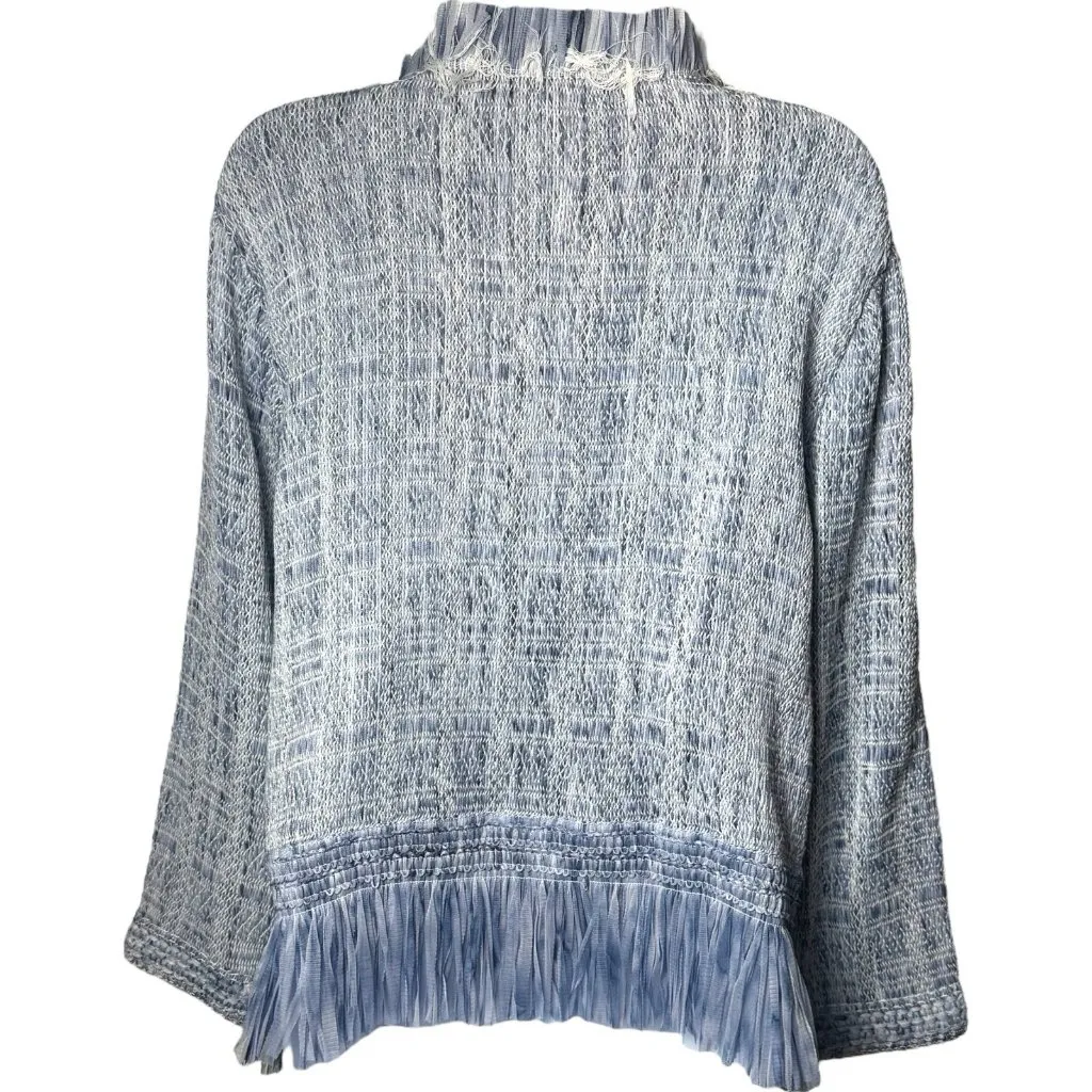 NEW WHBM Blue Tweed Fringe Open Front Jacket Old Money Career Preppy XL - Image 6