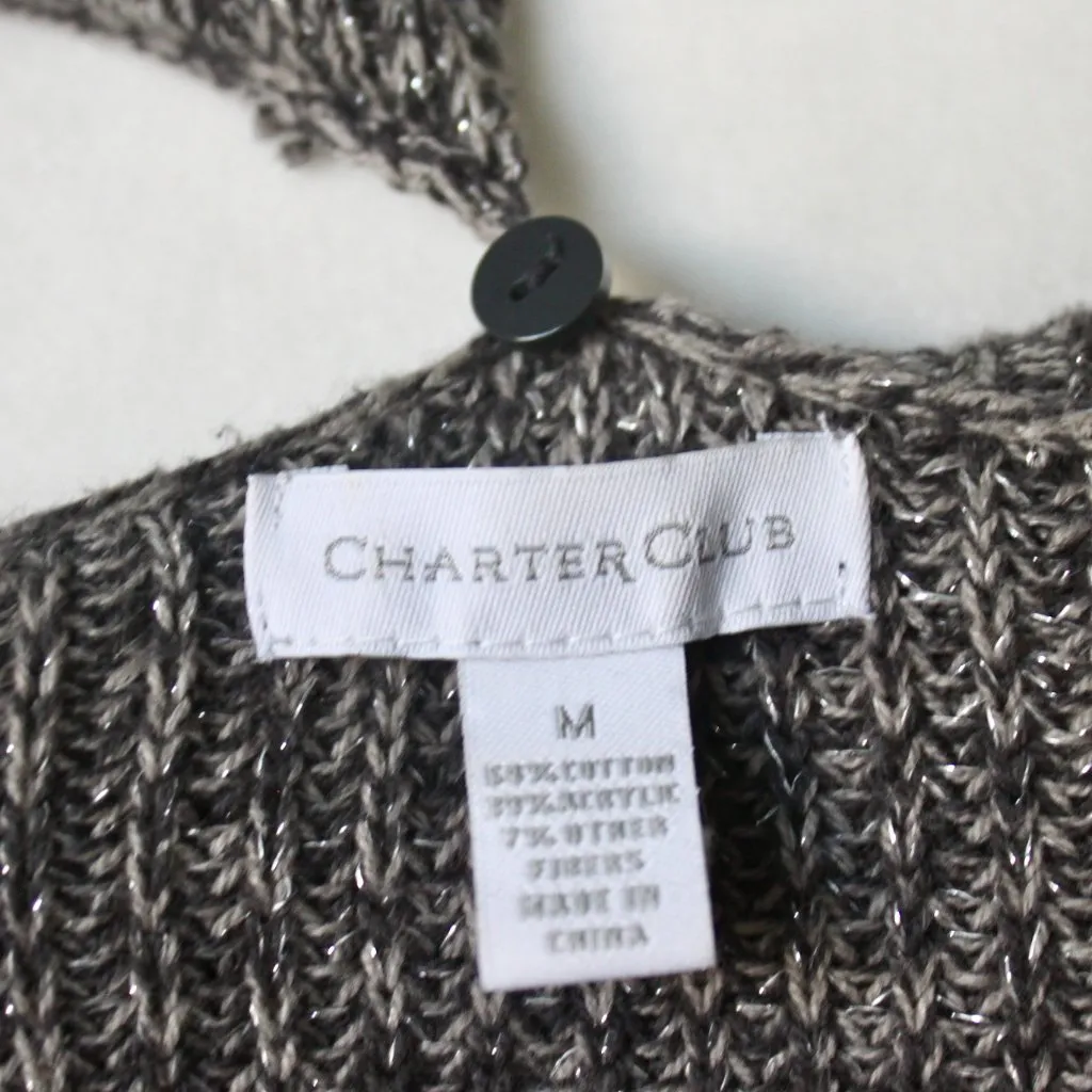 Charter Club Grey Metallic Cowl Neck Long-Sleeve Winter Fall Sweater Medium - Image 7