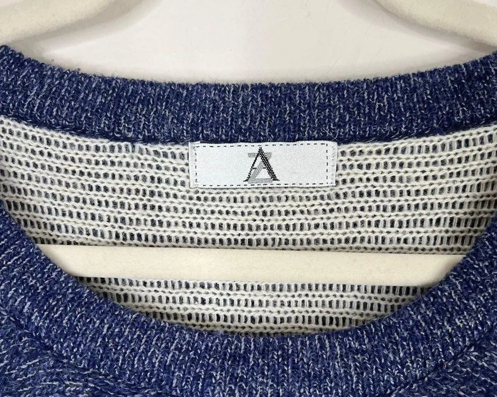 Aztec Blue & White Printed Fringe Trim Knit Poncho Size M - Image 4