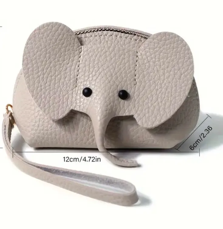 Mini Elephant Coin Purse Vegan Leather Zipper Wallet Keychain Cute NWT Gray - Image 1
