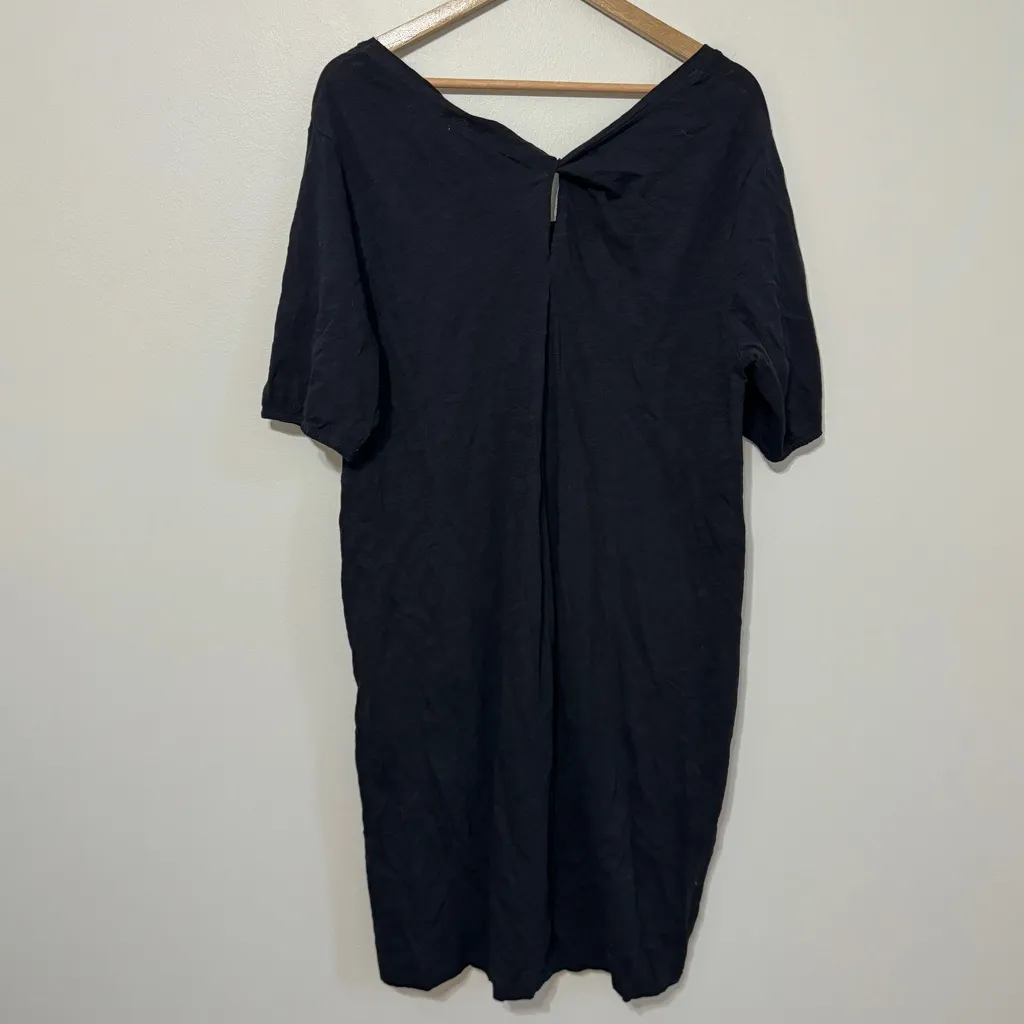 Pact Organic Cotton Midi T Shirt Dress Size XL Twist Back Short Sleeve Black - Image 4
