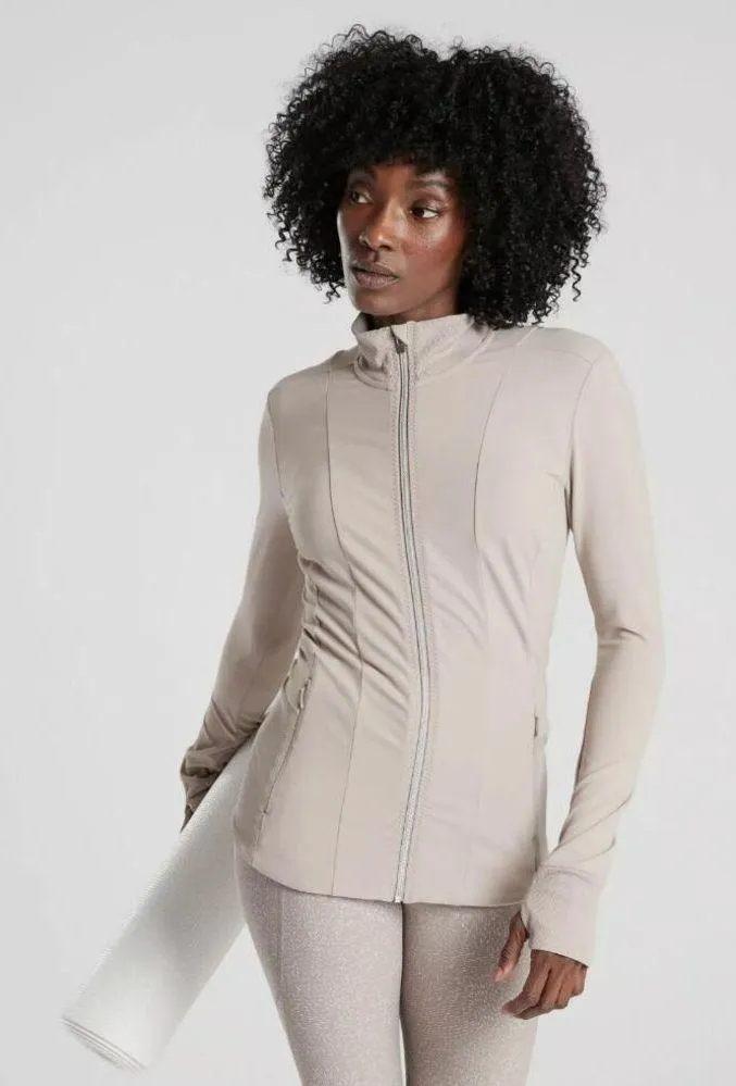 Athleta Shanti Jacket Yoga Workout Zip Front Stand Up Collar Powervita in Quail - Image 9