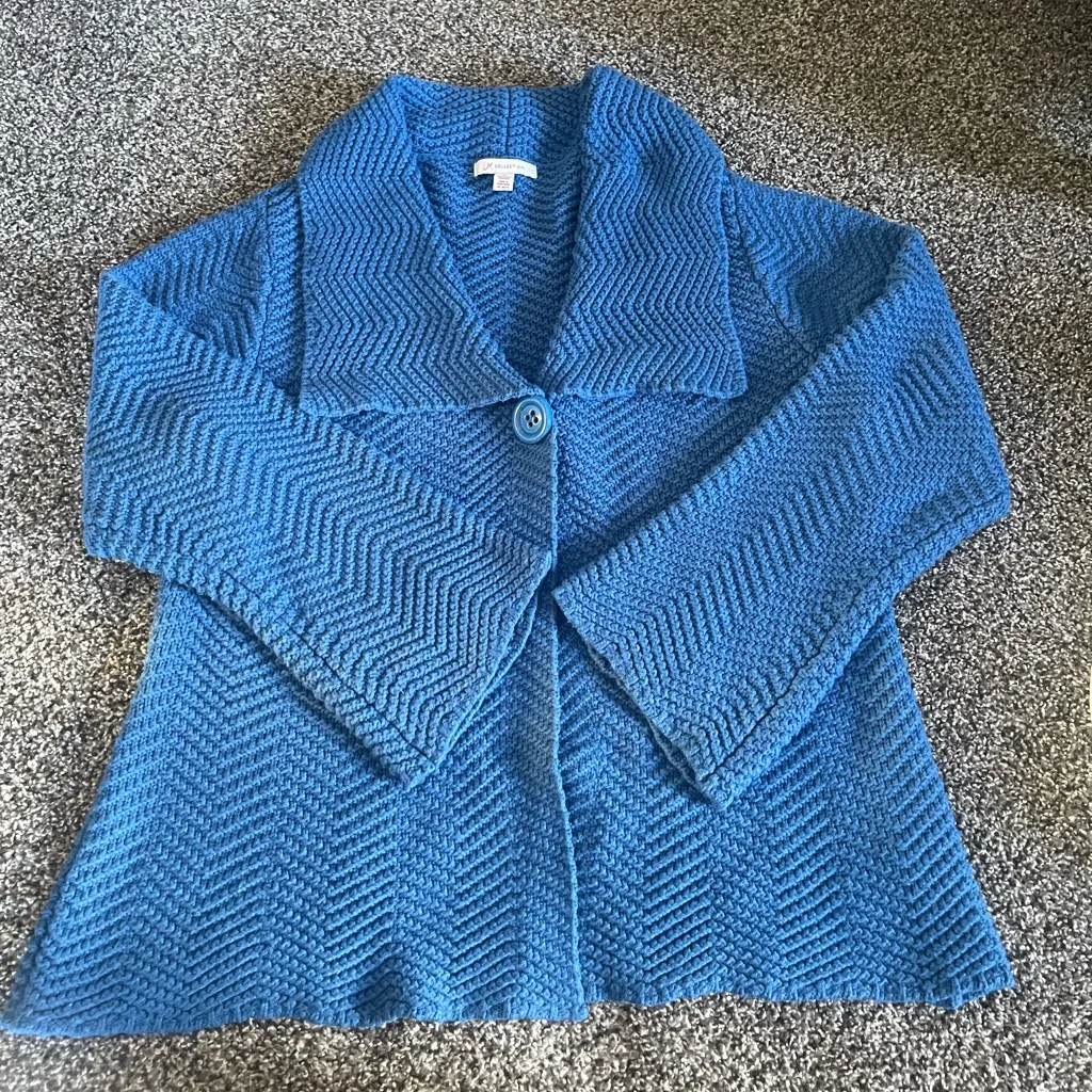 JM Collection Blue One Button Knit Chevron Long Sleeve Sweater Cardigan XL - Image 1