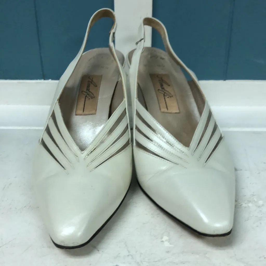 Vtg Amalfi‎ ivory porcelin luster calf leather women’s size 7.5B - Image 6