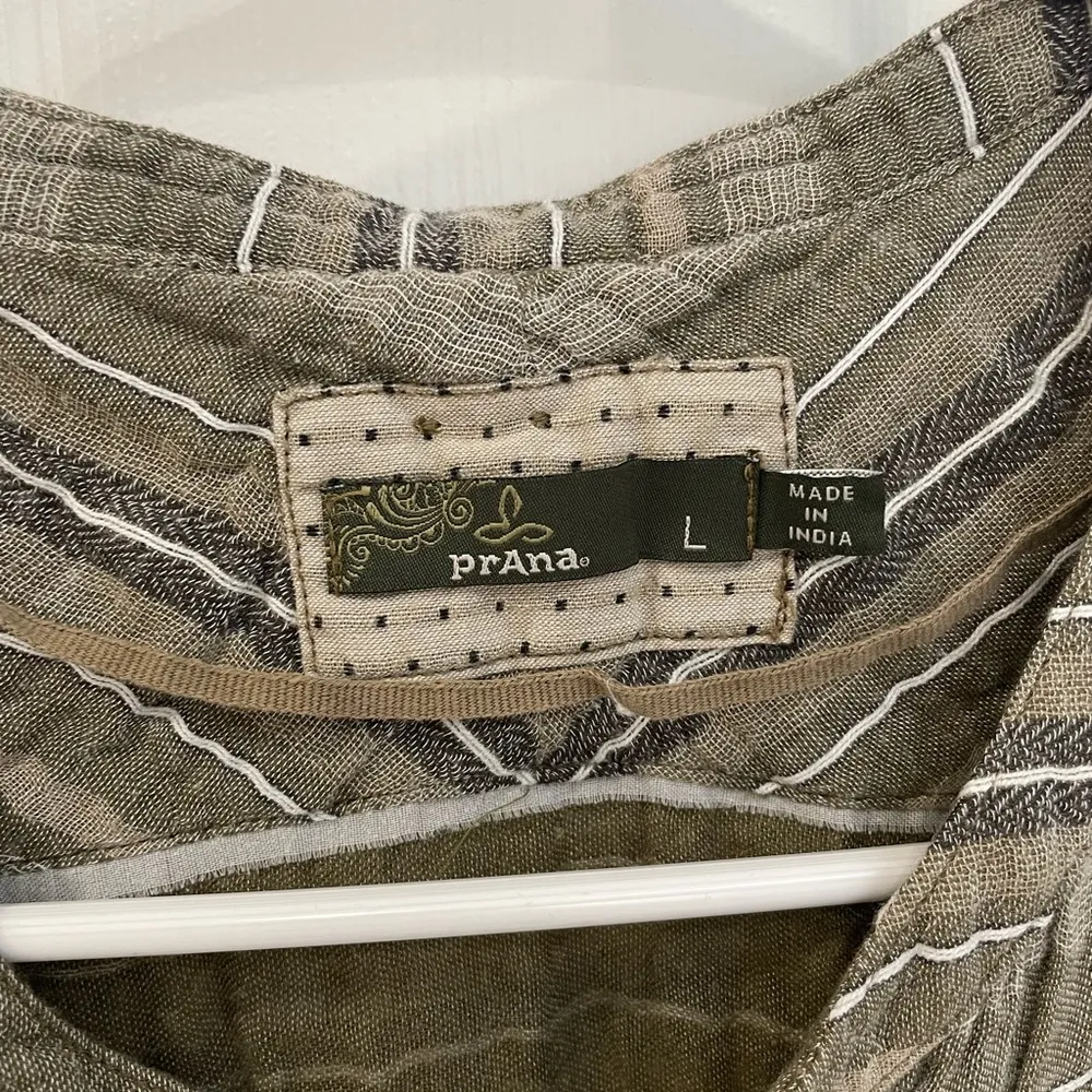 PrAna Button Down Army Green and Tan Shirt Dress Women’s Size Large - Image 5