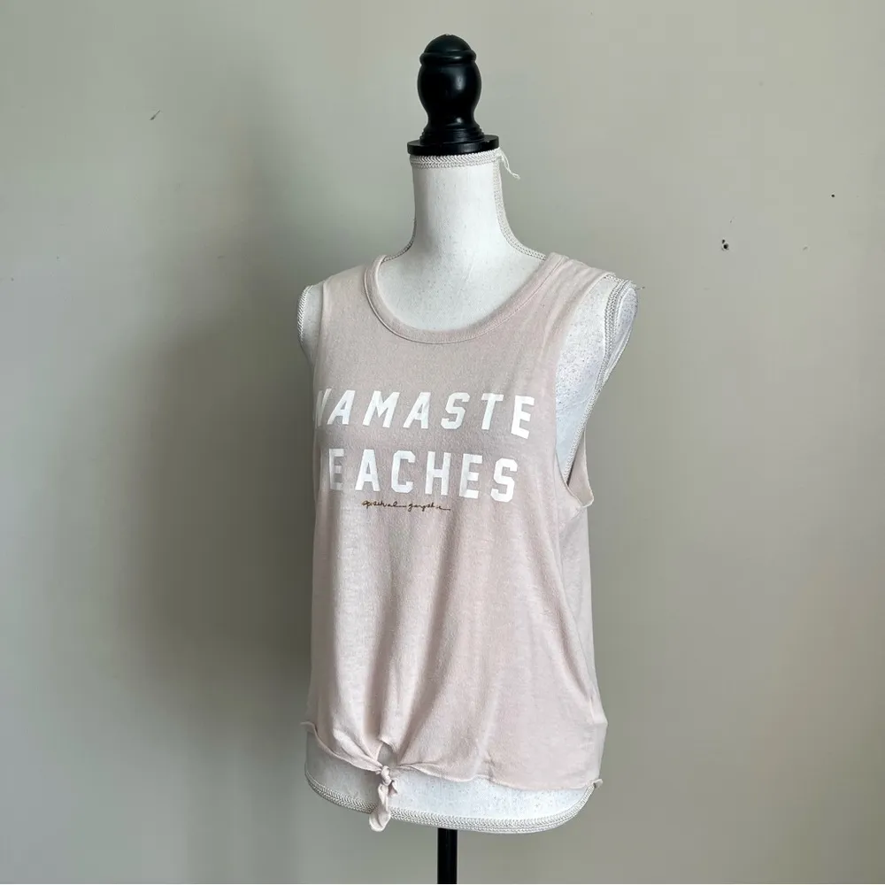 SPIRITUAL GANGSTER | Beige NAMASTE BEACHES Tie Front Muscle Tank Top Sz M - Image 4