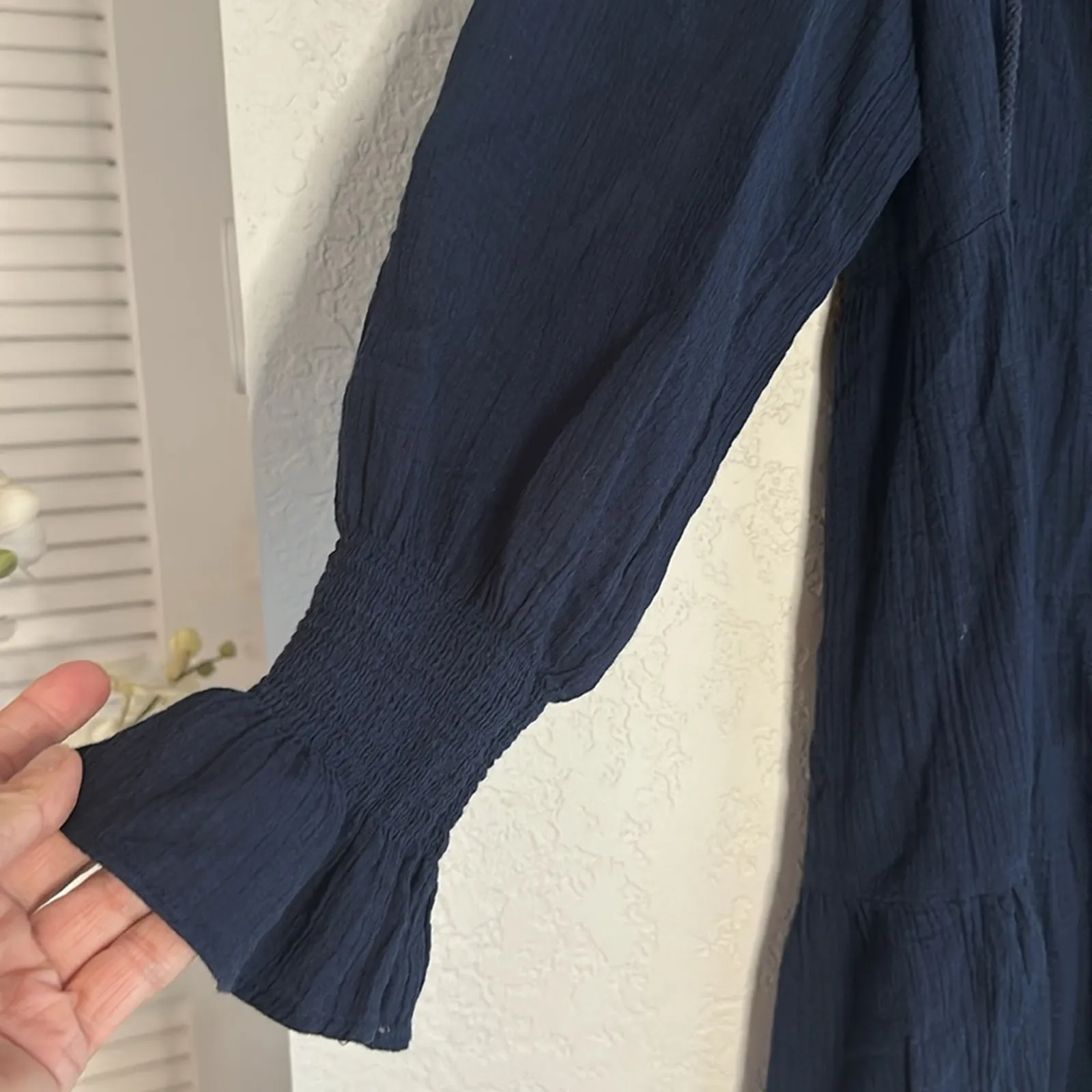 J. Crew Navy Blue Tiered Tunic Dress Navy Long Sleeve Preppy Lightweight Fall - Image 3