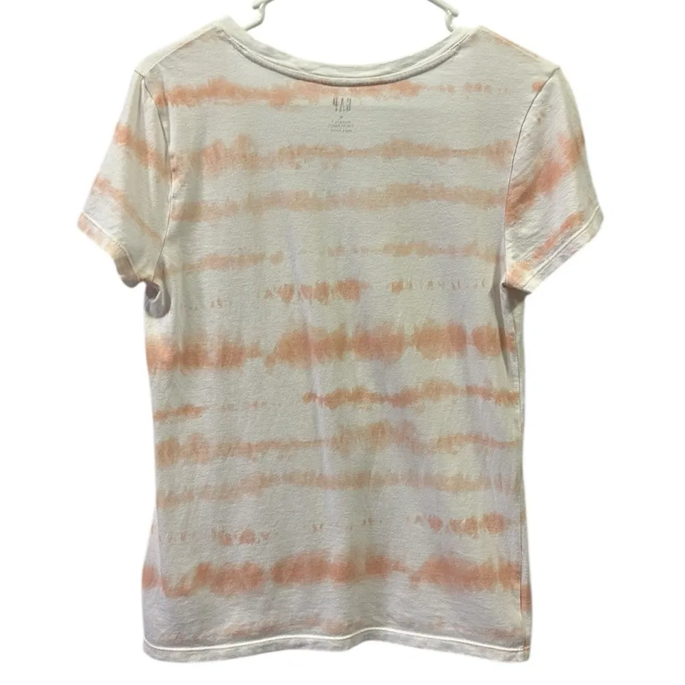 Gap Coral White Tie Dye Favorite Tee V Neck Short Sleeve Tshirt Cotton Modal M - Image 8