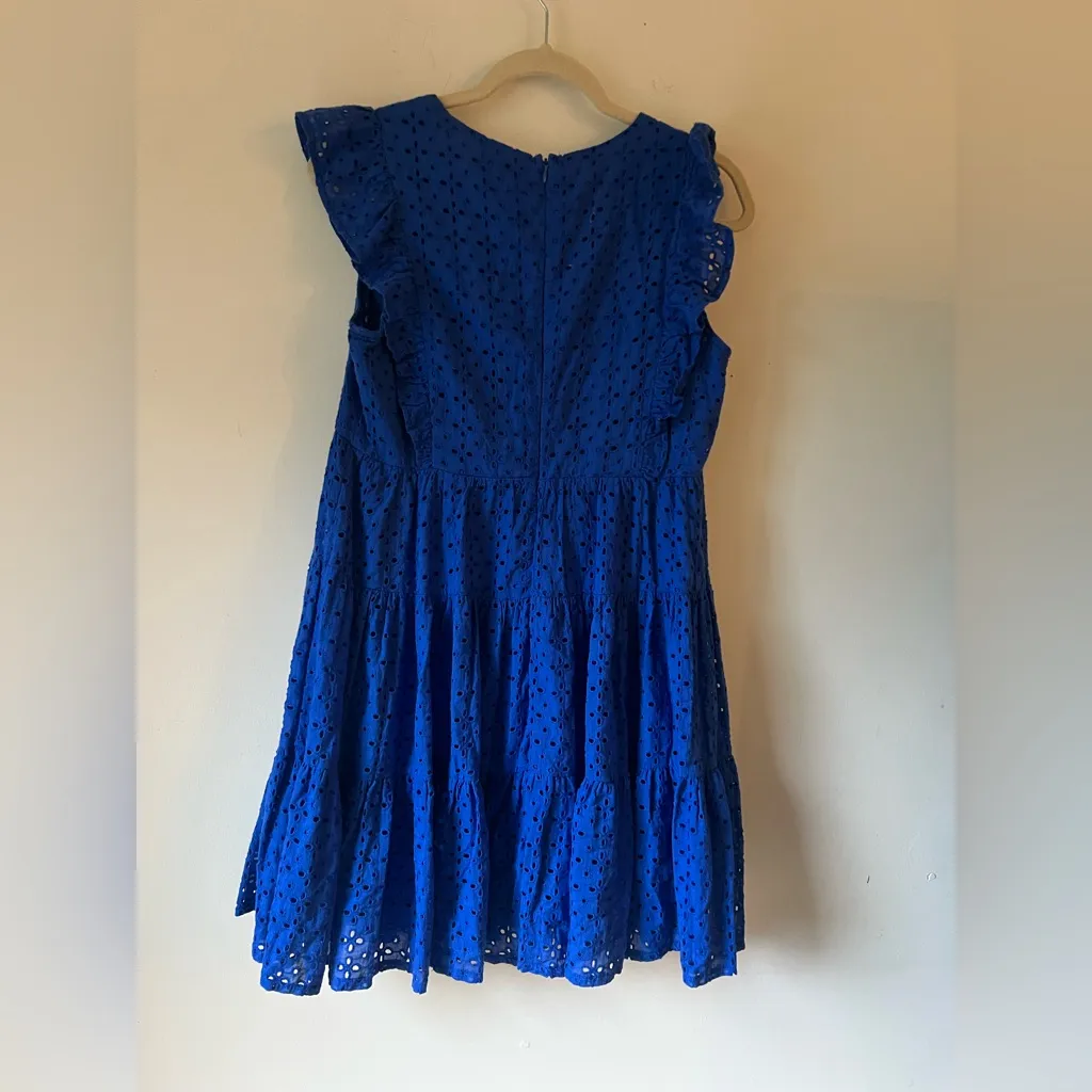 Aqua Royal Blue Eyelet Ruffle Sleeve Cotton Dress Size M - Image 3