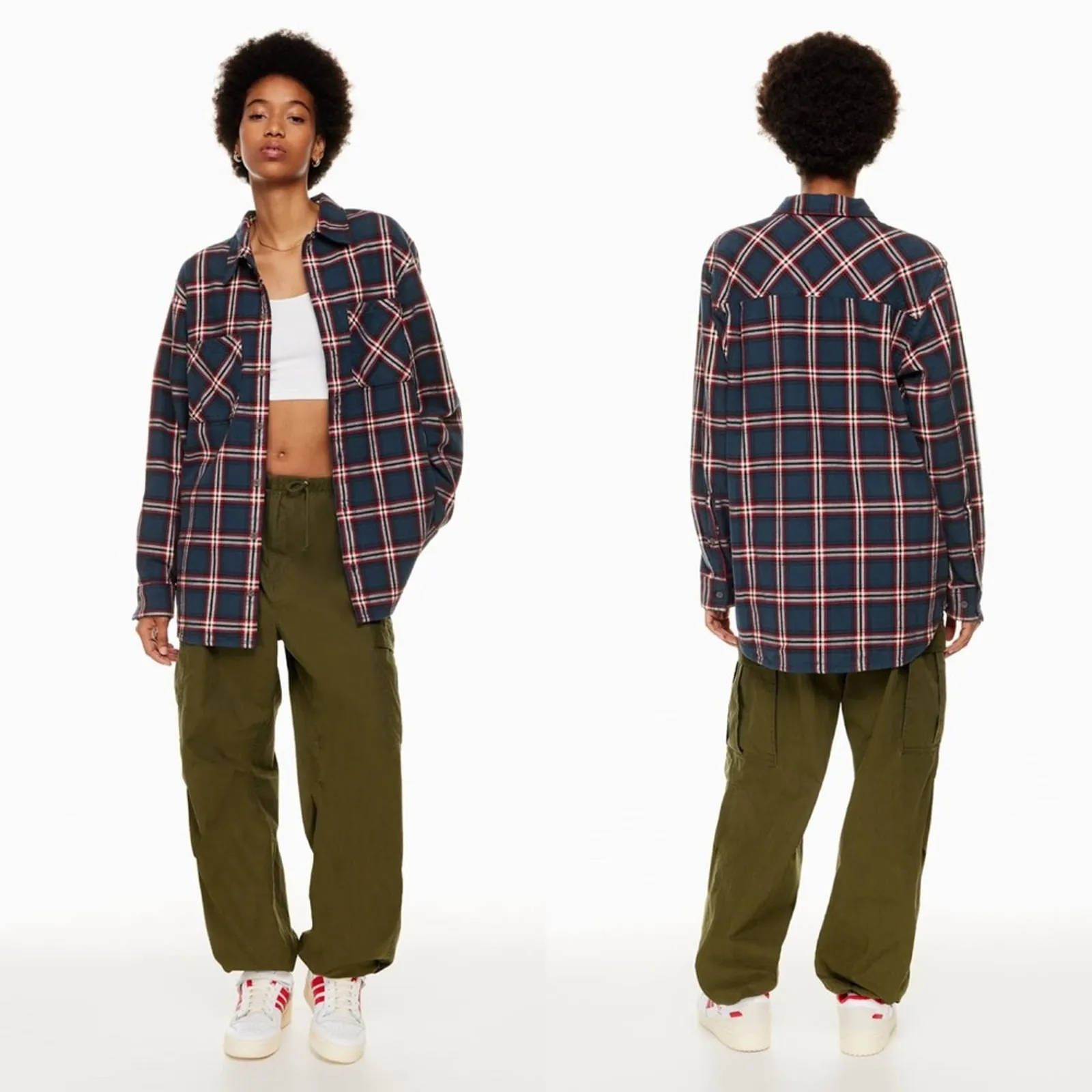 Aritzia TNA Plaid Oversized Shirt Button Front Womens Size S - Image 2