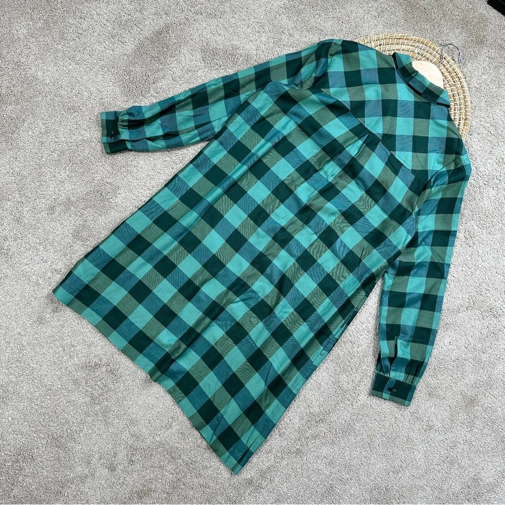 J. Jill Green Buffalo Check Plaid Shirt Dress Longsleeve Pockets Scots Pine XS - Image 8