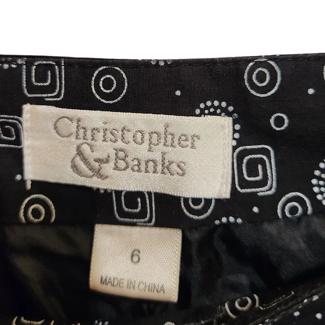 Vintage Christopher & Banks Black Geometric Knee Length A-Line Skirt Y2K Size 6 - Image 4