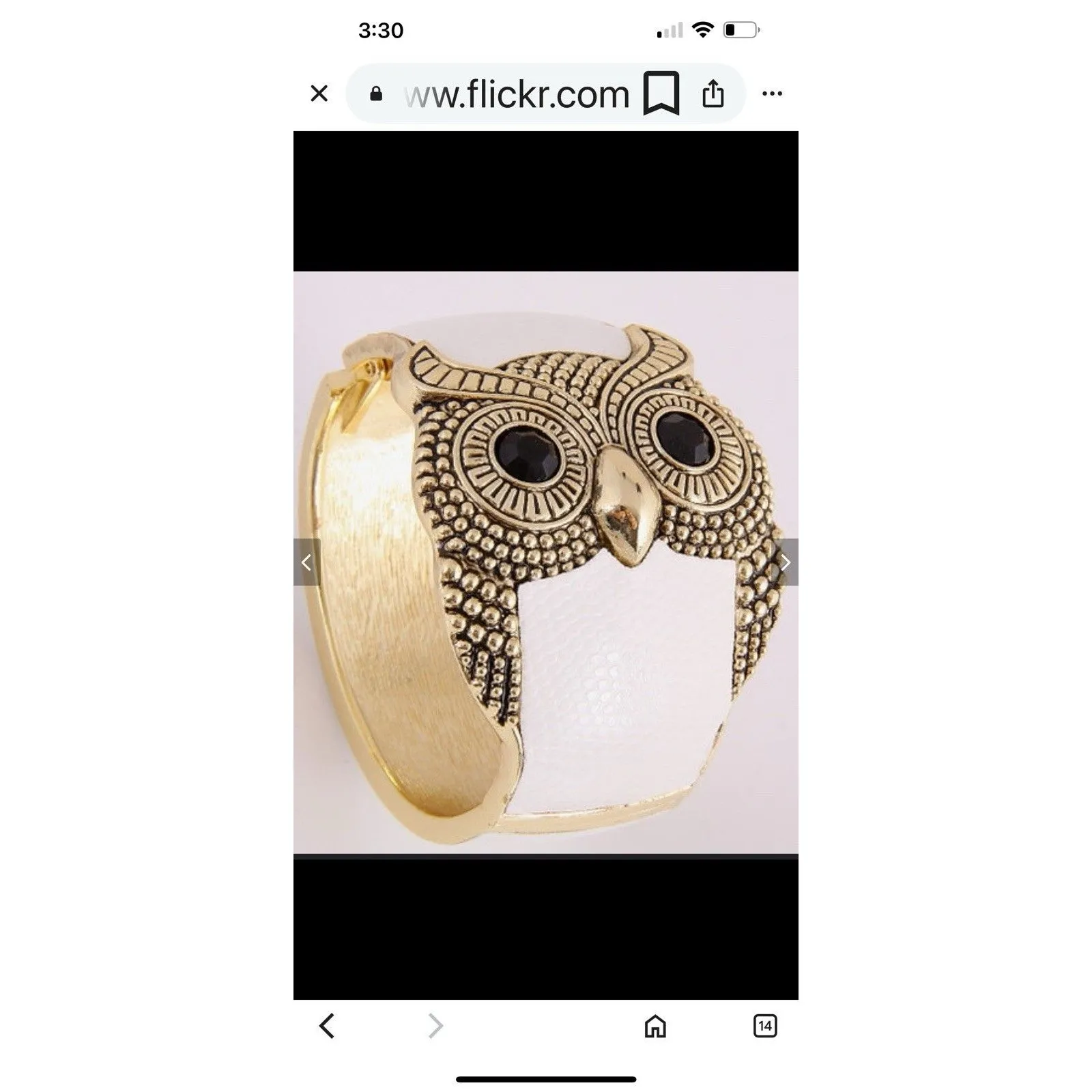 OWL Statement Cuff/Bracelet W/ White Faux Leather Band. Gold - Image 4