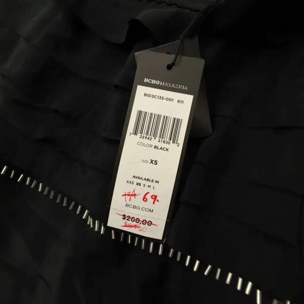 BCBG Max Azria Women's Black Silk Chiffon Ruffle‎ Beaded Mini Skirt size XS NWT - Image 8