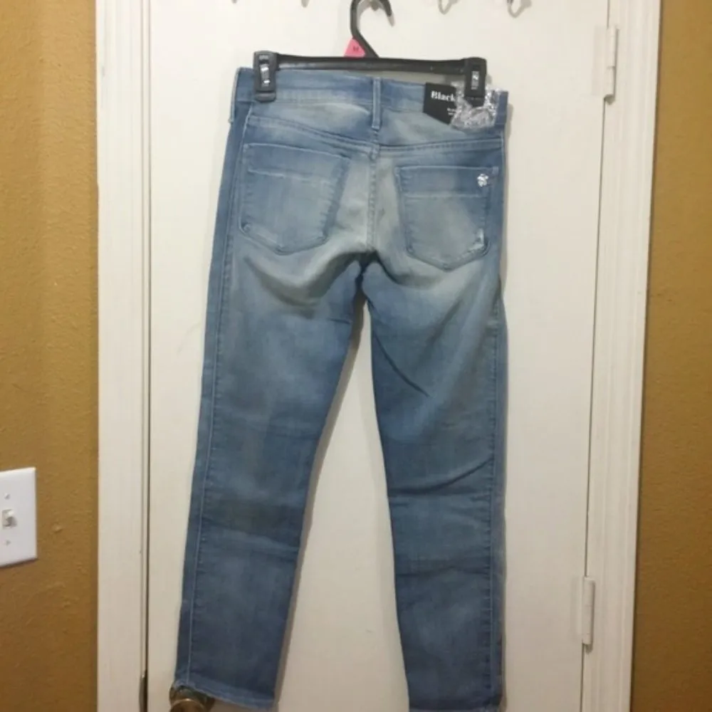 Black Orchid women's 26 distressed stretch zippered ankle biker moto jeans 27x26 - Image 5