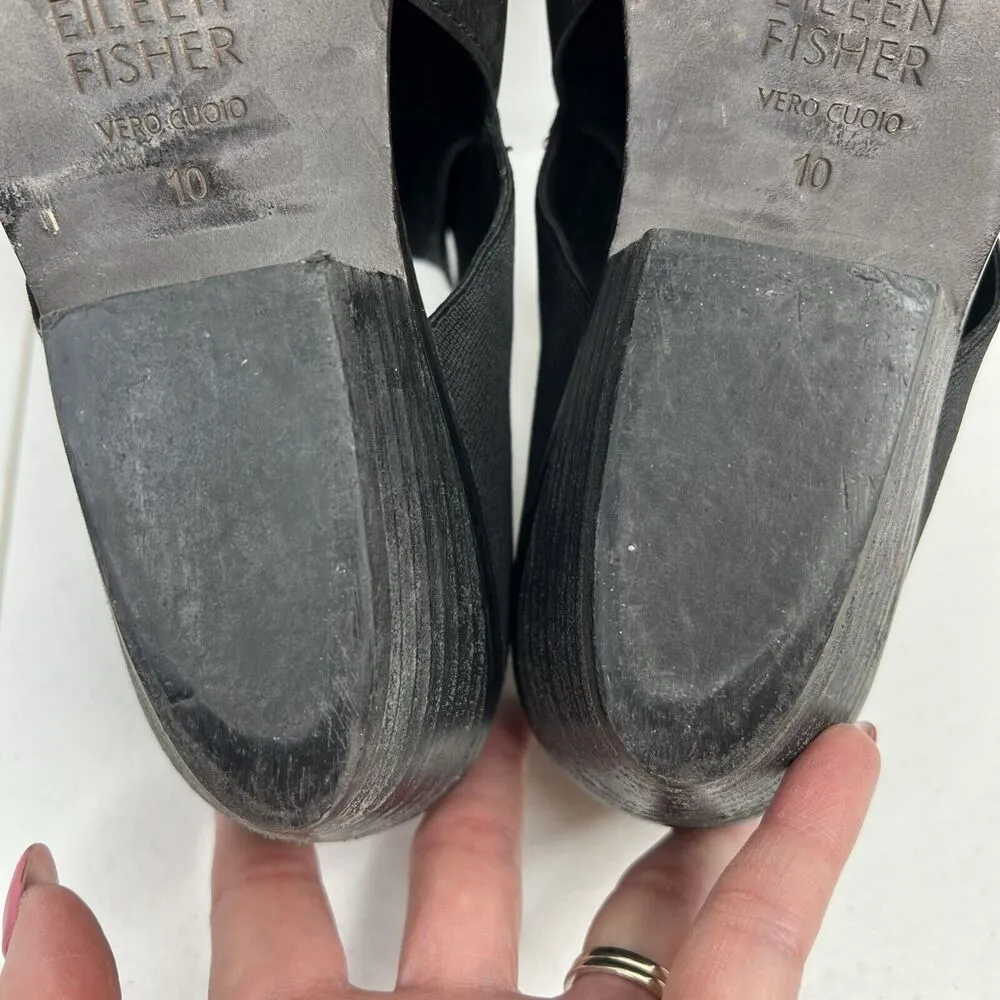 Eileen Fisher Size 10 Even Tumbled Nubuck Leather Bootie Boot Black Stacked Heel - Image 14