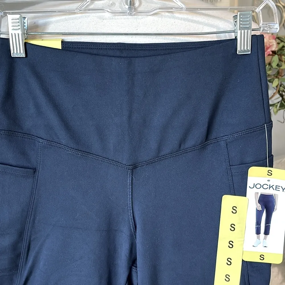 Flare Navy Blue Leggings Crop Comfy Soft Womens Small Pockets - Image 3