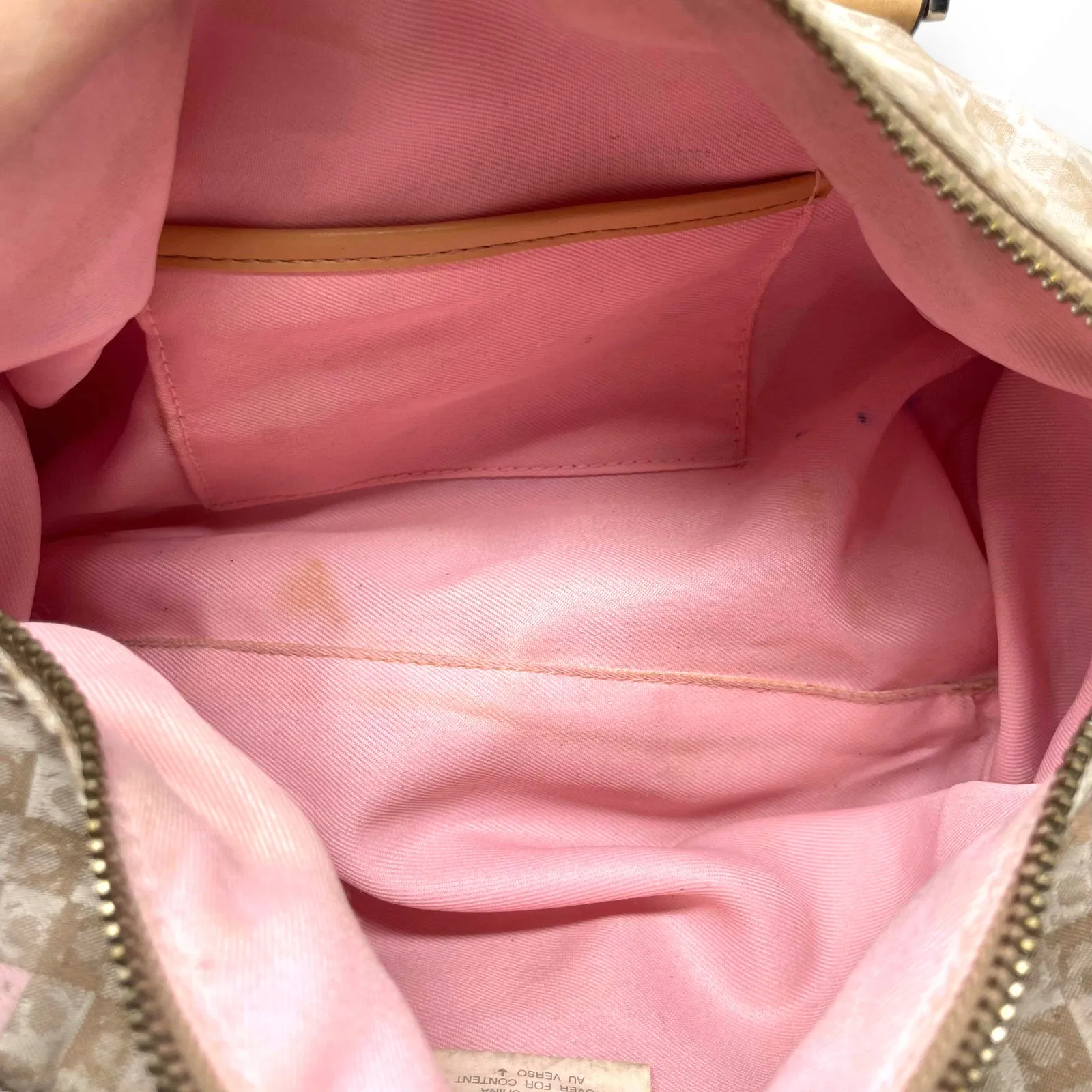 00s Y2k LIZ CLAIBORNE Vintage Tan Cream Monogram Barrel Shoulder Bag - Image 10