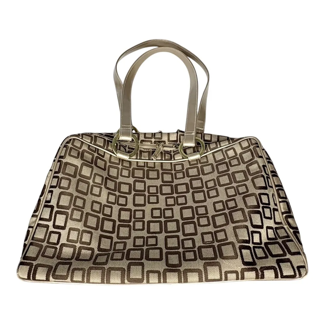 Travel Bag Geometric Tote Bag with Cosmetic Bag‎ and Clear Pouch Like New 17x11 Tan - Image 4