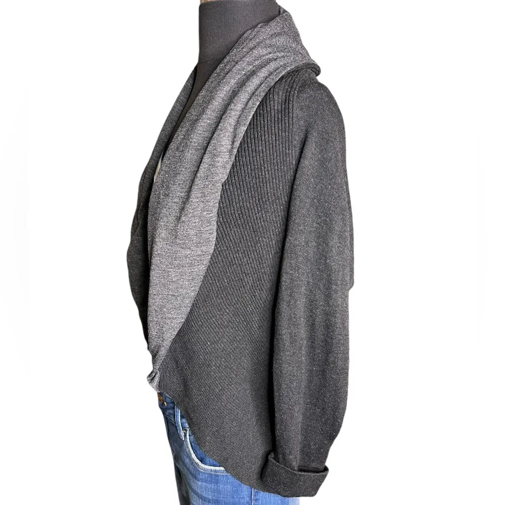 S/M Womens Coldwater Creek Gray Cascade Cardigan SWEATER Cotton Blend Grandma - Image 2