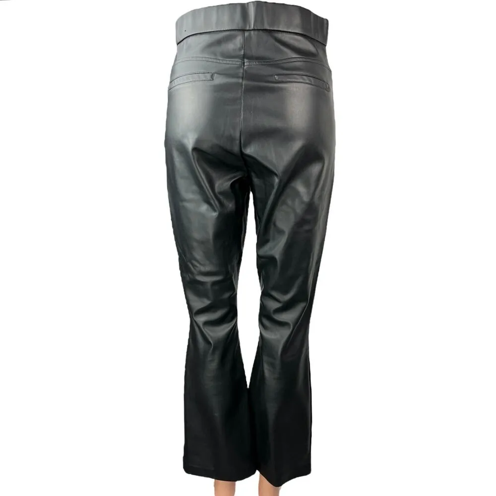Zara Women's Black Leather High Waist Flared Bell Bottom Crop Ankle Pants Size M - Image 3