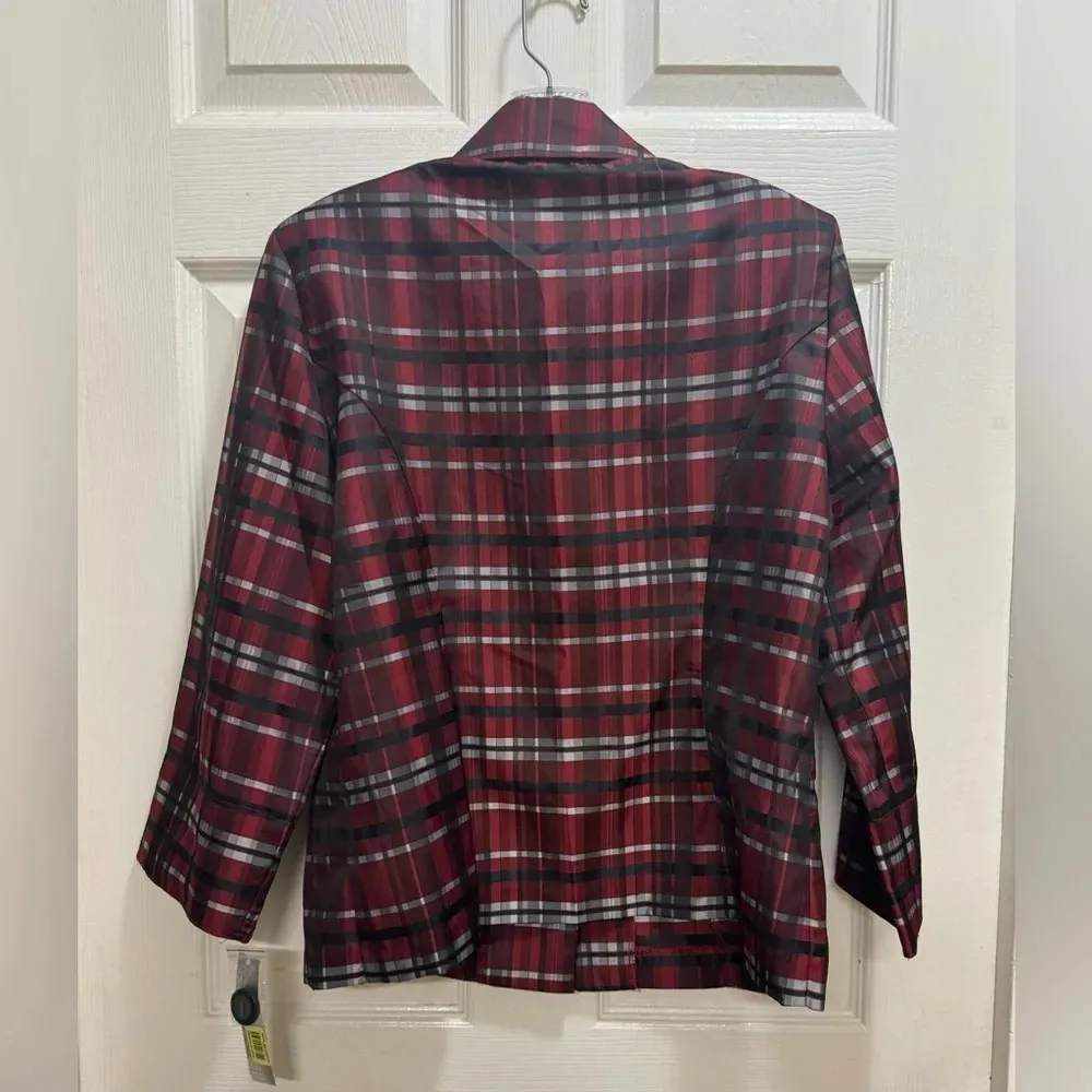 Preston & York Plaid Button Up Lightweight Jacket Red Black Holiday Career Sz 8 - Image 2