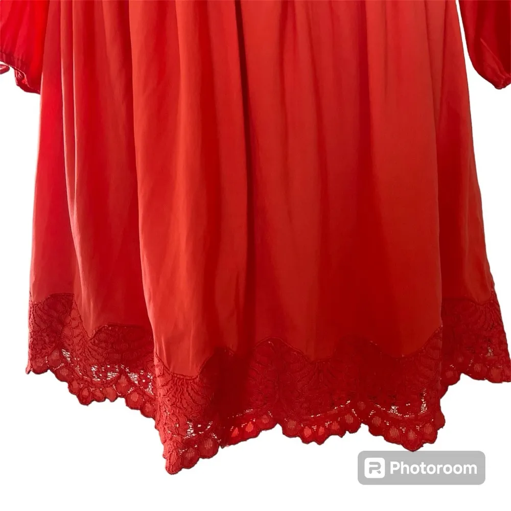 Abercrombie & Fitch off shoulders Orange Smoky Lace Hem Dress size XS - Image 4