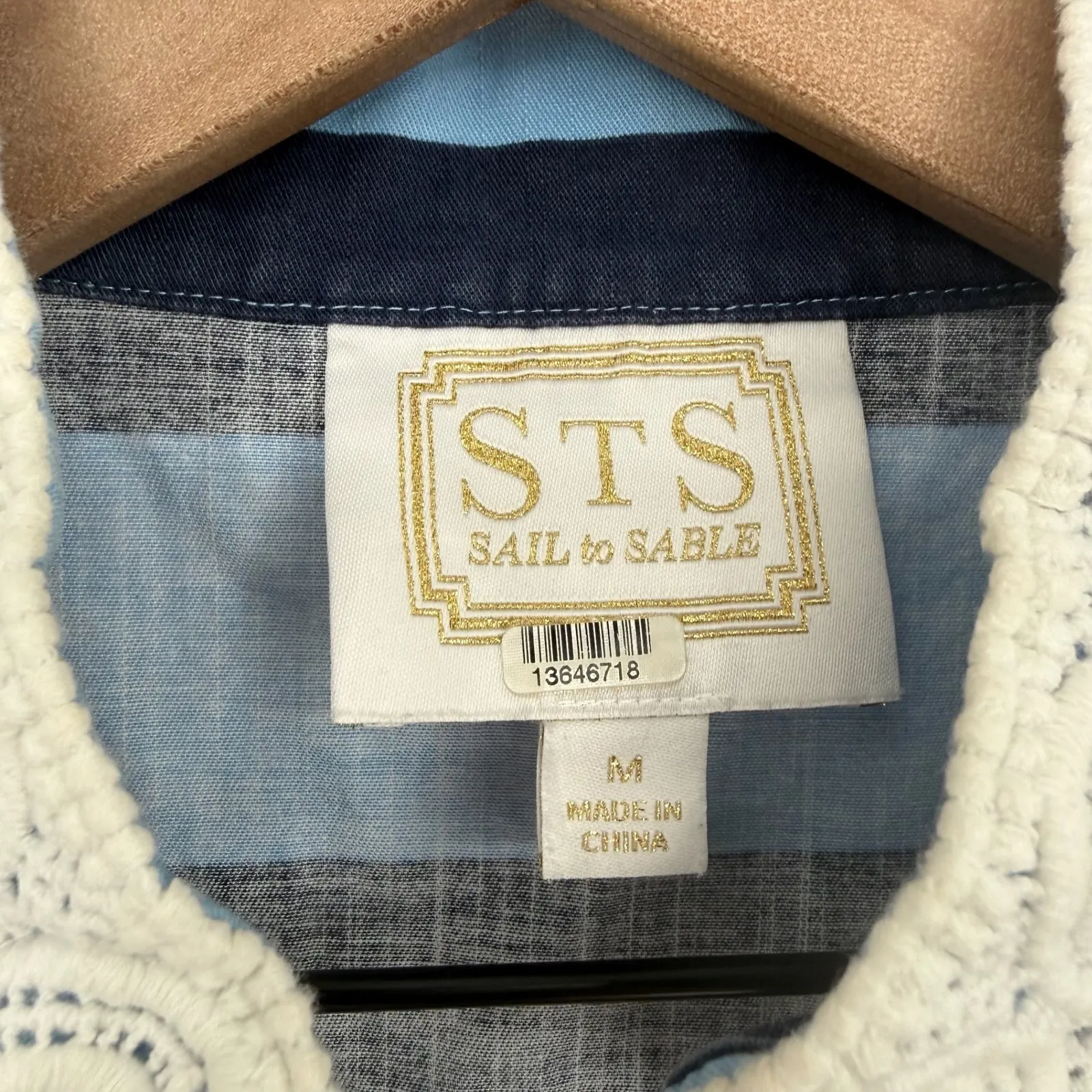 STS Sail to Sable Blue Navy Striped Crochet Trim Sleeveless Tunic Dress M Size M - Image 3