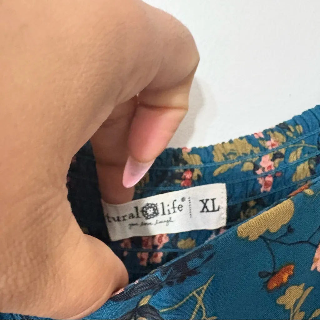 Natural Life Eliza Turquoise Floral Maxi Dress Size XL Boho Tiered Flow - Image 7