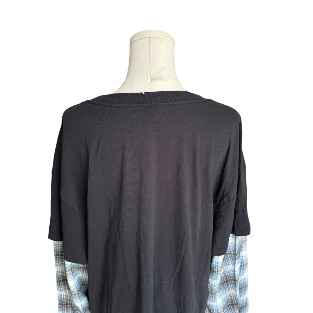 Urban Outfitters - NWT Plaid Sleeve Black Tee Grunge Y2K 90s Band Style Sz L - Image 5