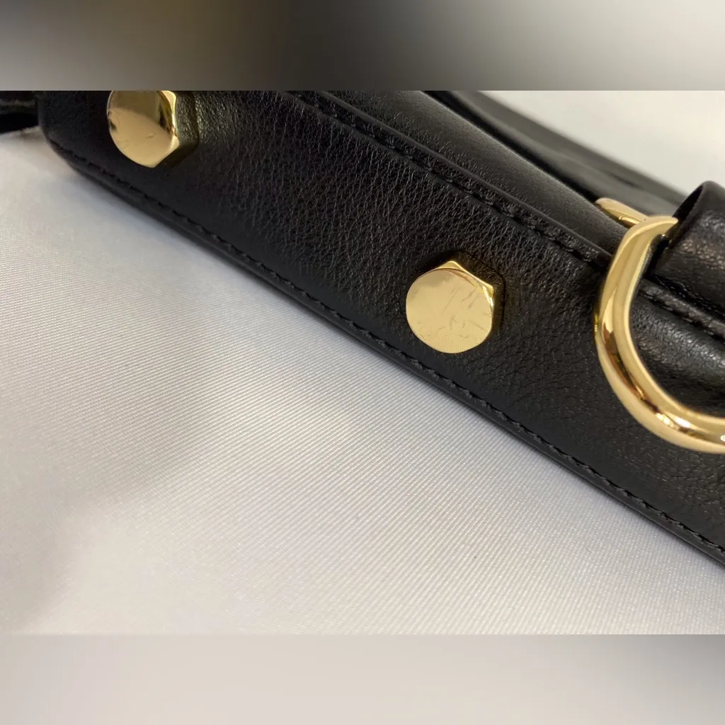 Rebecca Minkoff Mini Mac Black Leather Crossbody Bag Shiny Gold Hardware - Image 10
