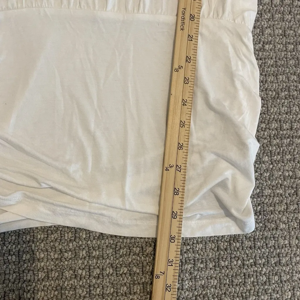 Boston Proper Shirt Womens Medium White Cap Sleeve Ruched Tunic Stretch Long Slv - Image 7