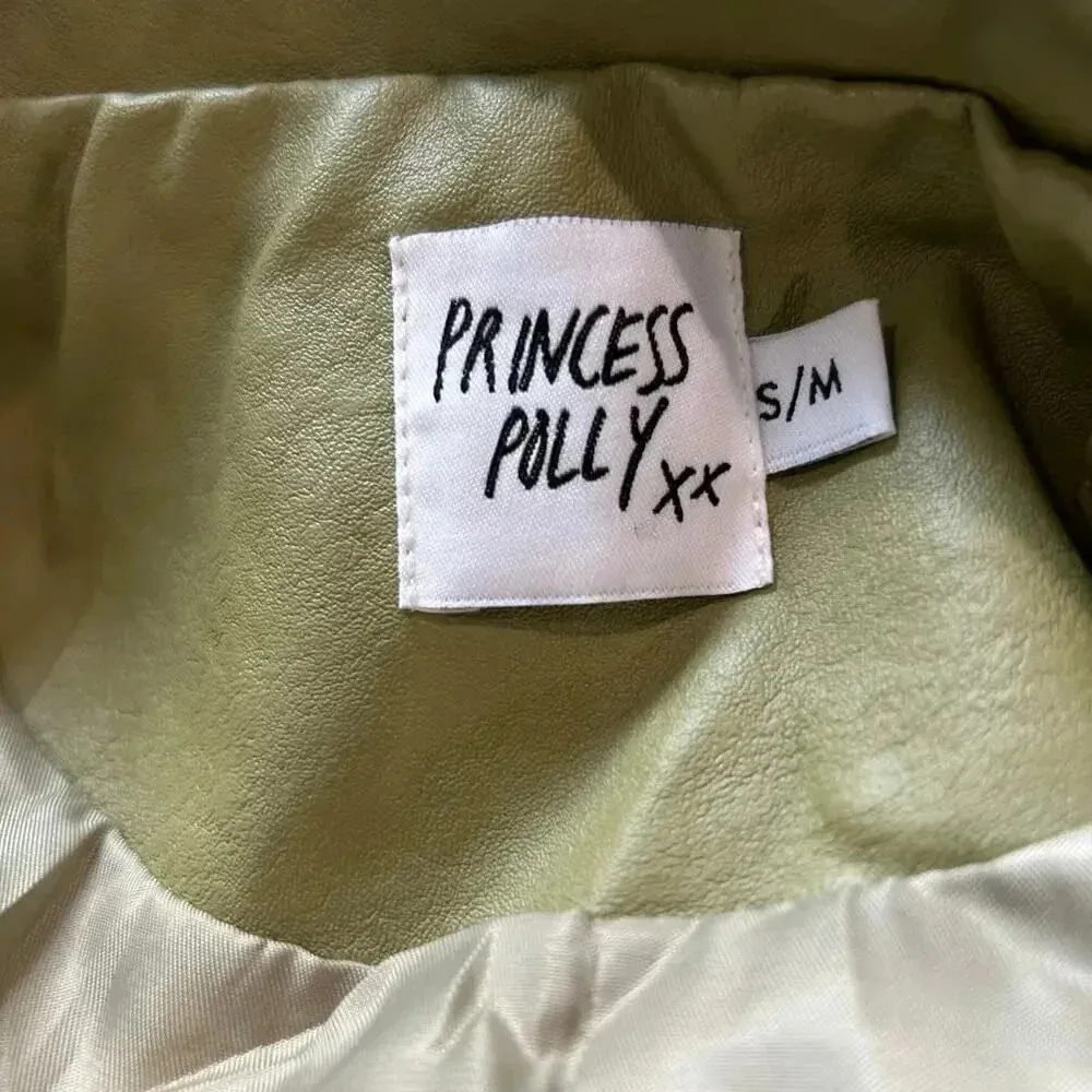 Princess Polly Green Leather Three Button Single Breasted BLazer Jacket Size S/M - Image 4