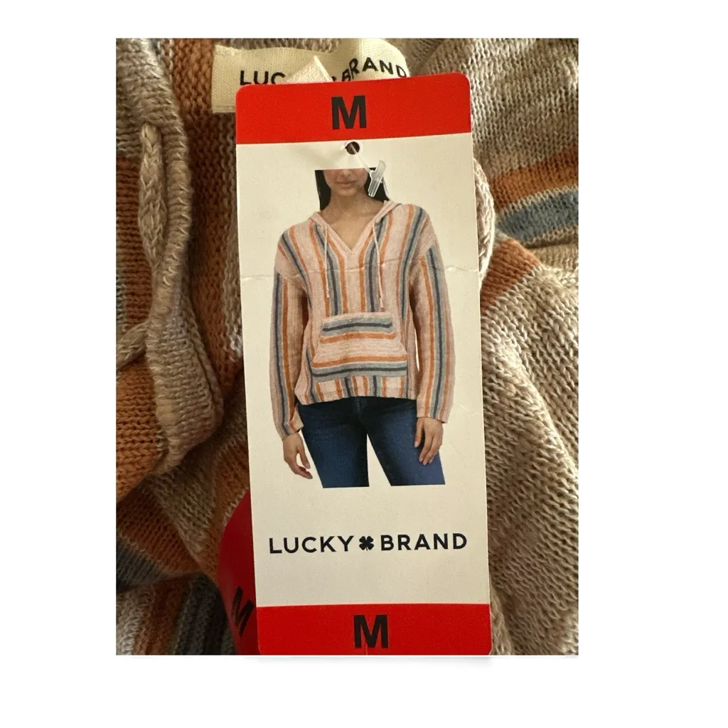 NWT Lucky Brand Women's Size Medium (8-10) Baja Sweater Hoodie, Multi Stripe M - Image 8