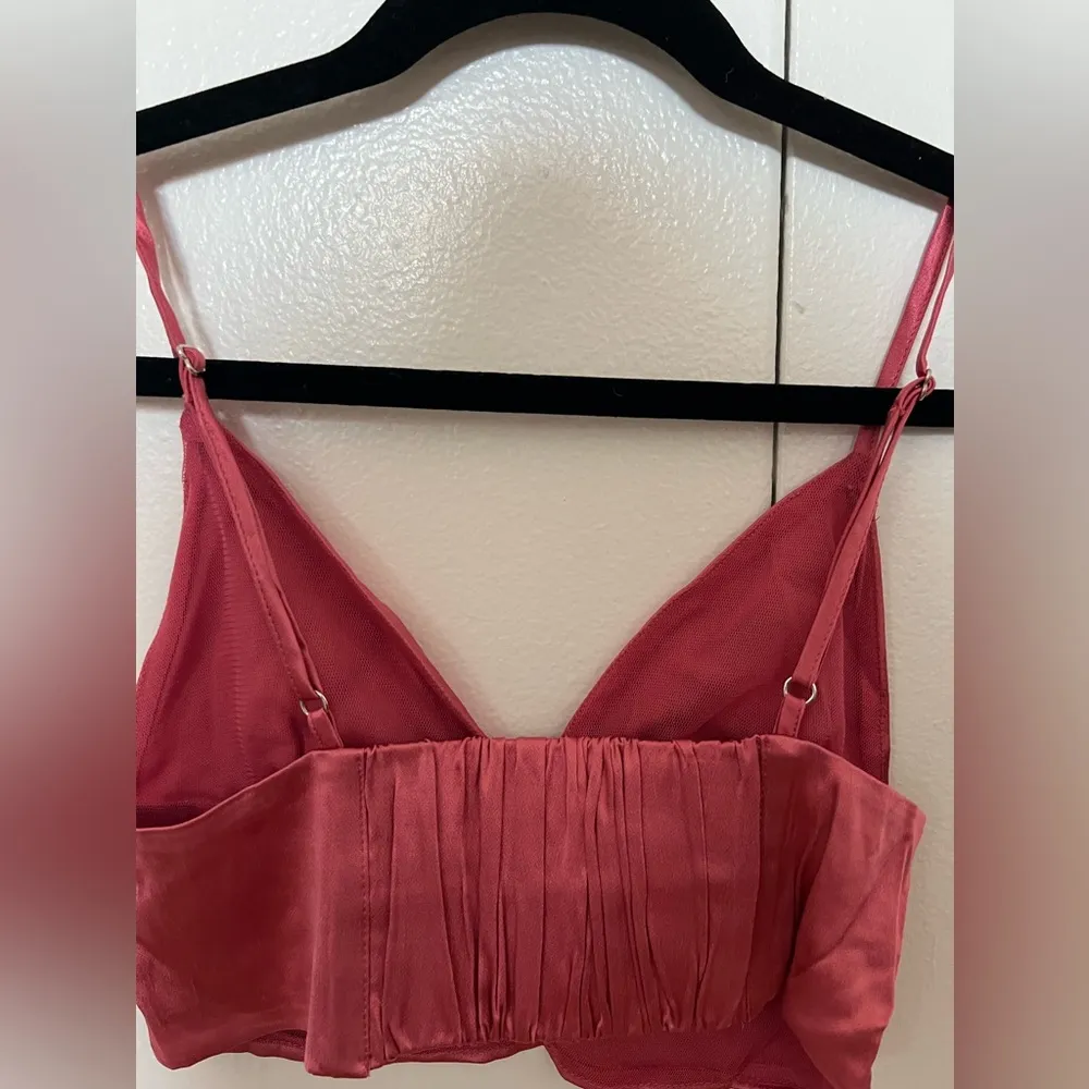 Zara Satin Crop Top Bralette Adjustablee Tank Top Bra V-Neck Gem - Image 5