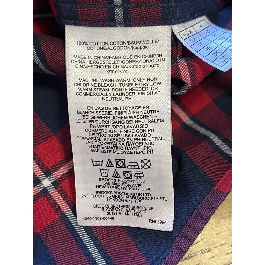 Brooks Brothers Red Fleece Button-down Shirt Women's Size 4 Red Plaid Ruffle - Image 9