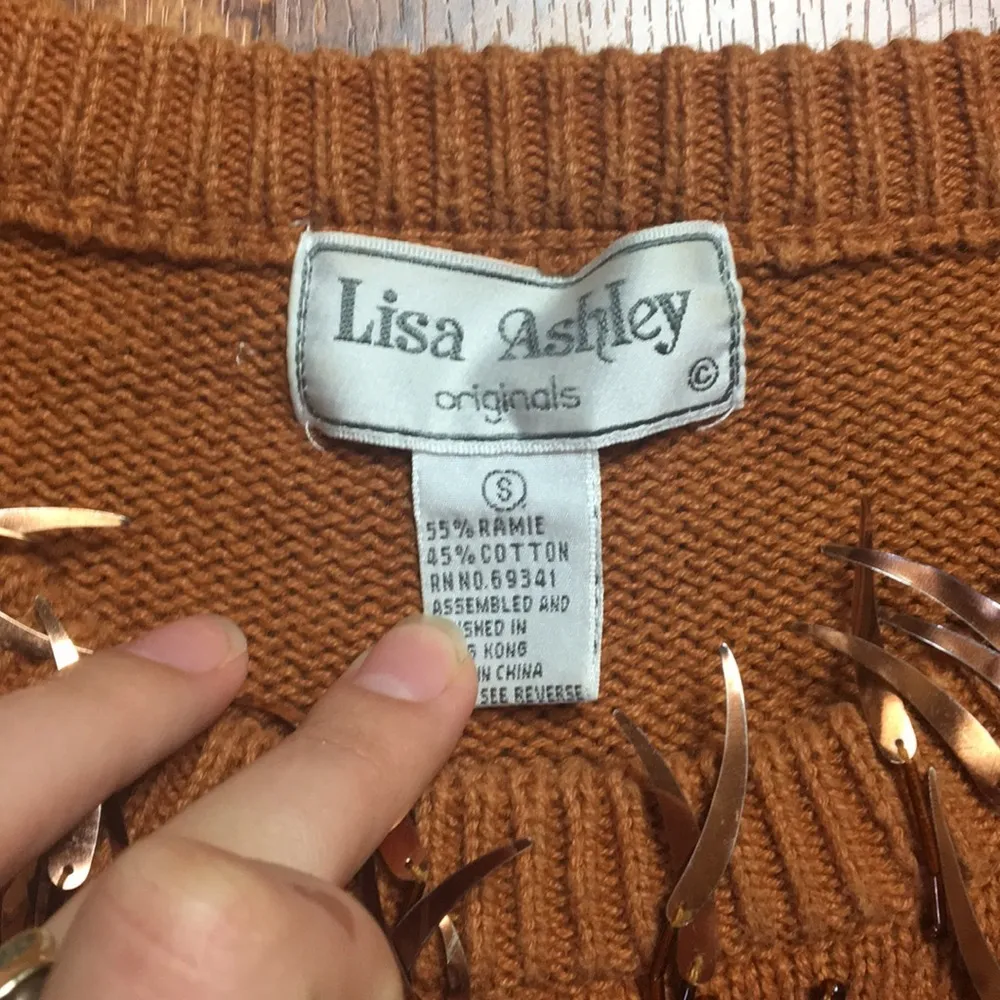 VINTAGE BURNT ORANGE WESTERN COWBOY SEQUIN PULLOVER SWEATER KNIT RAMIE COTTON - Image 3