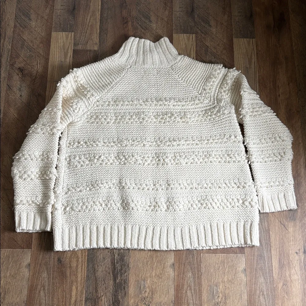 Lou & Grey Snowbird Pom Pom Sweater Cream Mockneck Chunky Alpaca Blend Size M - Image 9