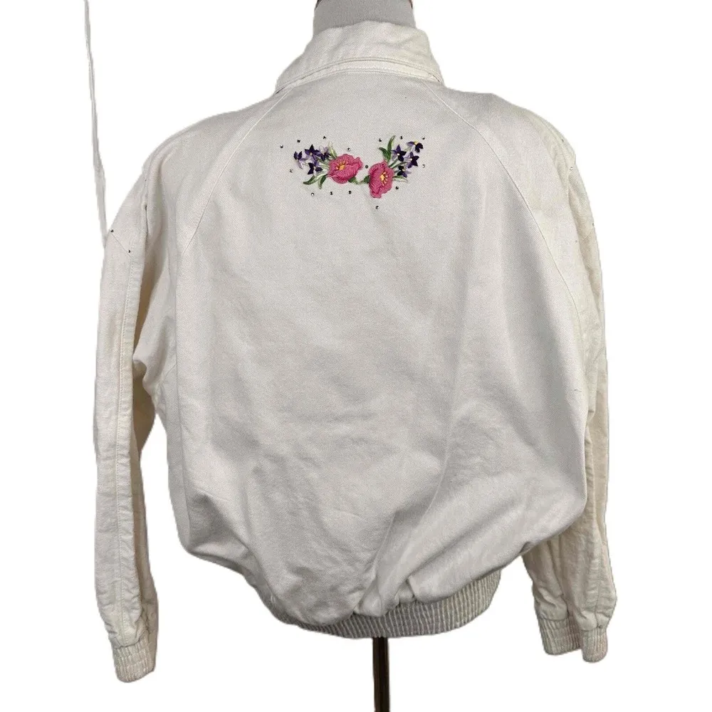 PADO Vintage Embroidered Floral 80s Sportswear Jean Jacket Size Small - Image 5