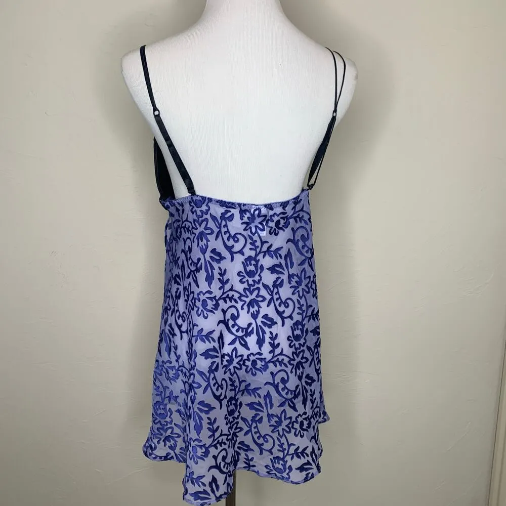 Cabernet Sheer Babydoll Camisole Blue Burnout Floral Sz Large - Image 2
